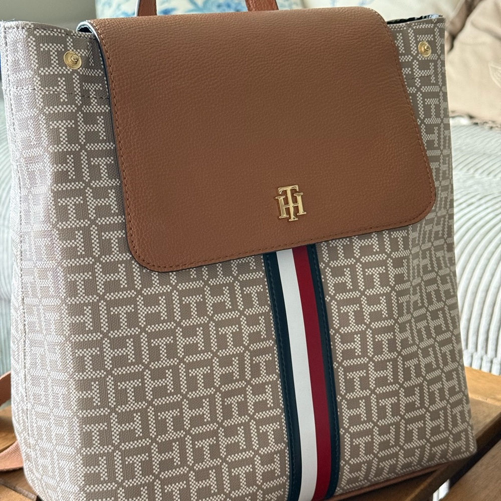 Tommy Hilfiger Beige and Brown Backpack